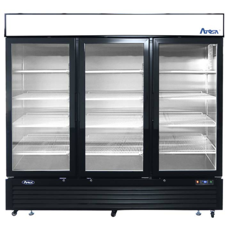 Atosa MCF8728GR Congélateur de présentation commercial à 3 portes vitrées, noir, 208 cm, 1 925 litres