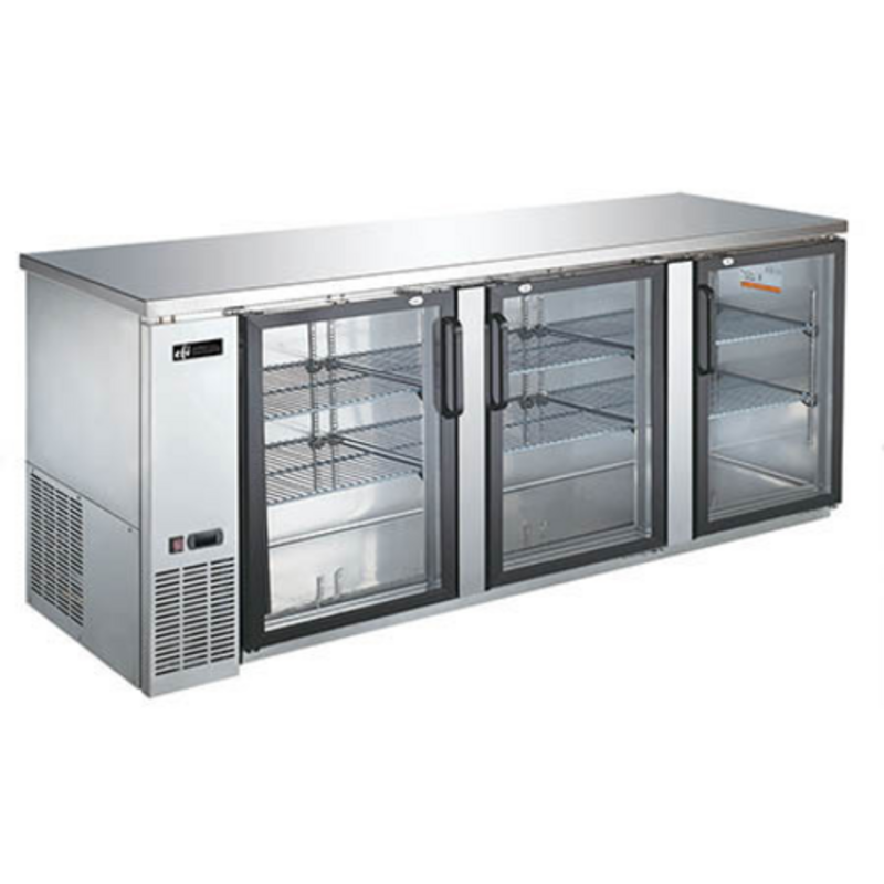 EFI CBBSGD3-90CC 90-Inch 3-Glass Door Stainless Steel Back Bar Refrigerator