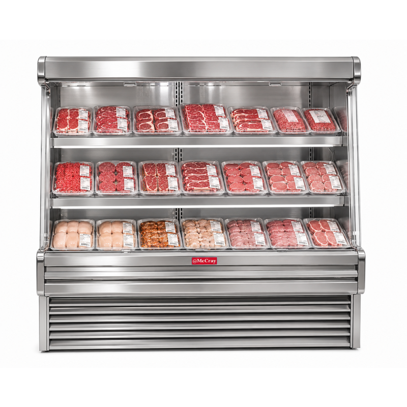 Howard-McCray SC-OM35E-8L-S-LED Vitrine réfrigérée ouverte en acier inoxydable de 99 pouces pour viandes
