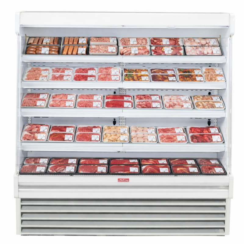 Vitrine réfrigérée ouverte pour viandes emballées Howard-McCray 99 pouces SC-OM35E-8S-LED