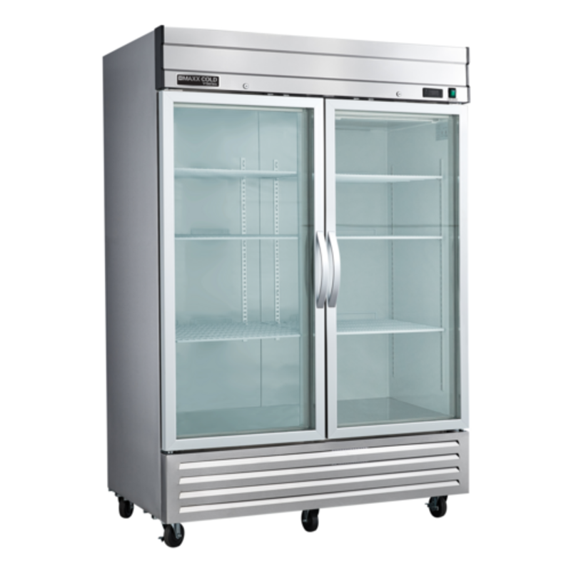 Réfrigérateur commercial à deux portes vitrées Maxx Cold MVR-49GDHC de 137 cm, série V