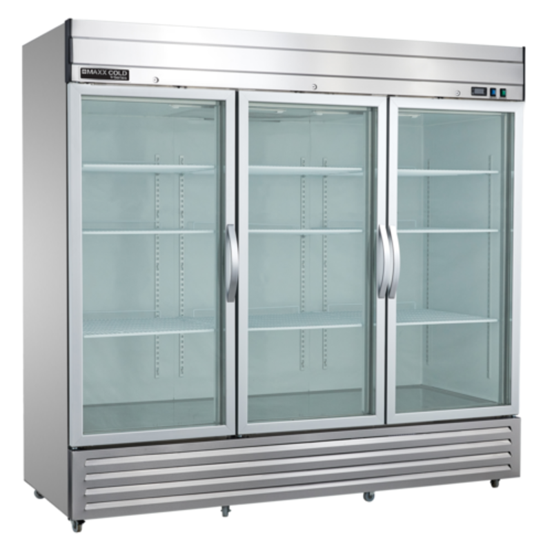 Réfrigérateur commercial à trois portes vitrées Maxx Cold MVR-72GDHC 81 pouces