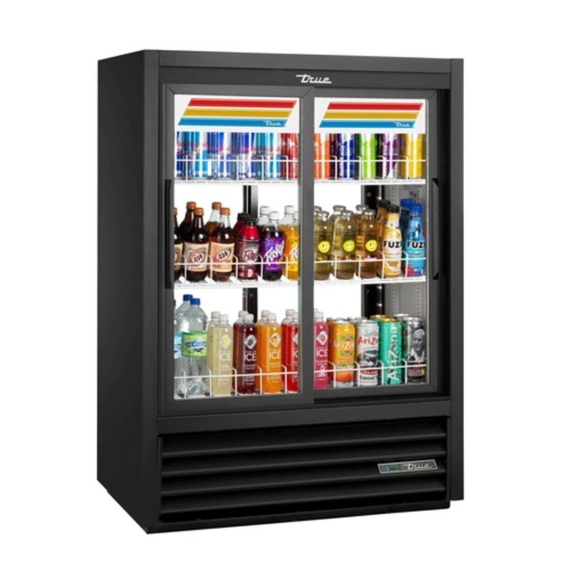 True GDM-33CPT-54-HC-LD 39.5" Black Pass-Thru Glass Door Refrigerator Merchandiser