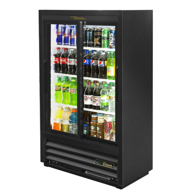 True GDM-33SSL-56-HC-LD Réfrigérateur de dépanneur 36 pouces noir à portes vitrées