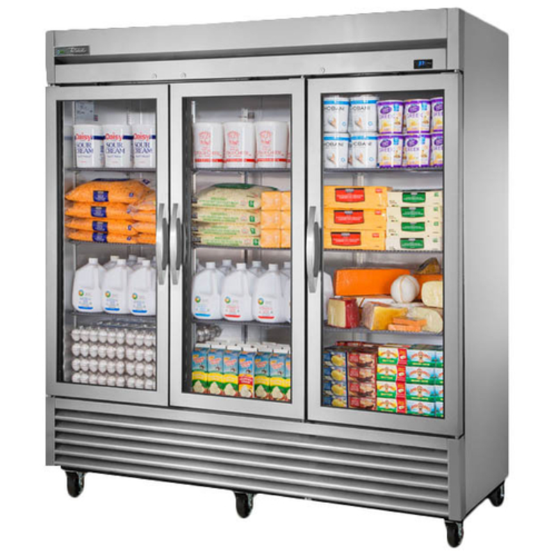 True T-72G-HC~FGD01 78-Inch 3-Section Commercial Glass Door Refrigerator