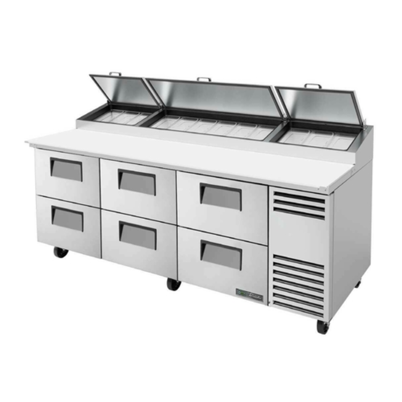 Poste de préparation de pizzas professionnel True Refrigeration TPP-AT2-93D-6-HC, 93 pouces, 6 tiroirs
