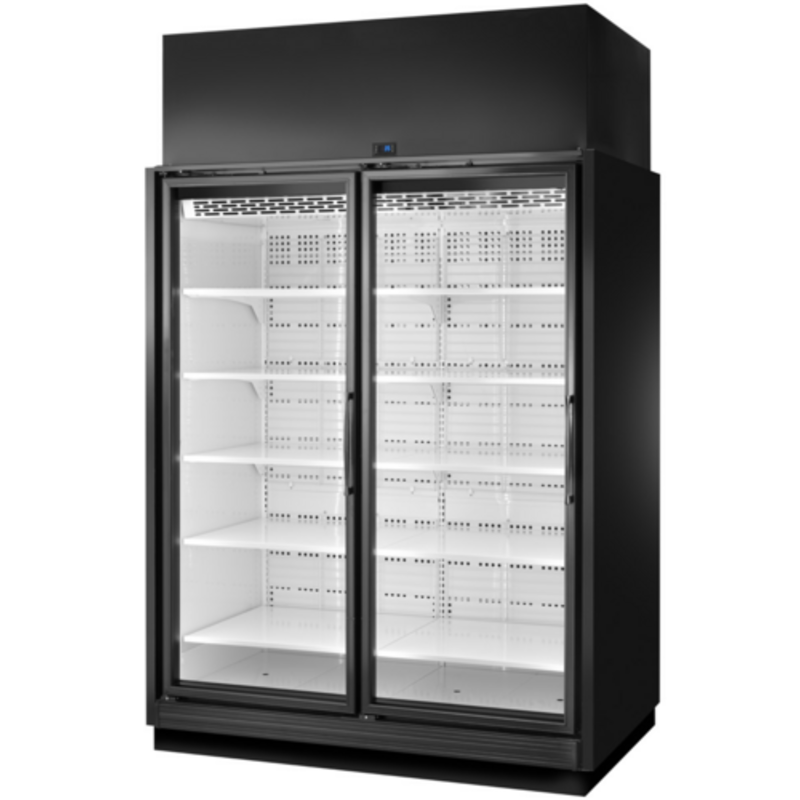 True TRM2M-NY-BLK-WHT-1BLKRR-4 66.5-Inch Black 2-Door Glass Merchandiser Refrigerator