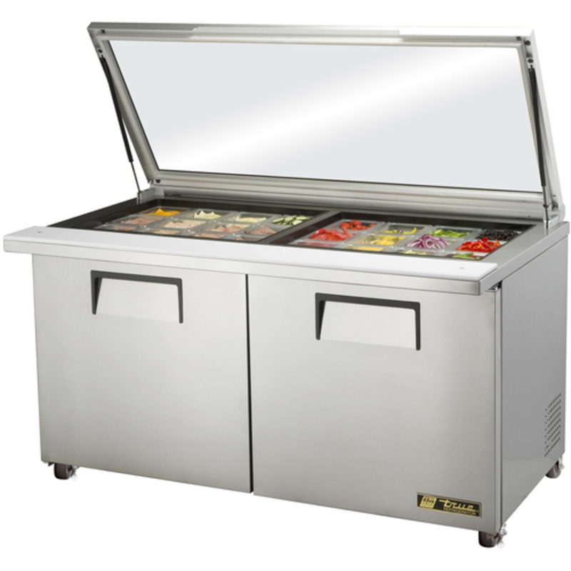 Table de préparation de sandwichs True Refrigeration TSSU-60-24M-B-ST-FGLID-HC Mega Top de 60 pouces avec couvercle en verre