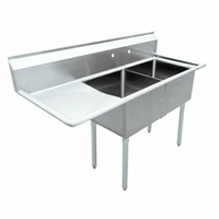 Omcan 43779 56.5-Inch Double Compartment Commercial Sink with Left Drainboard