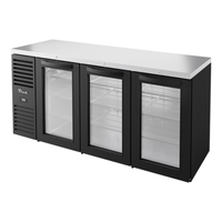 True TBR72-RISZ1-L-B-GGG-1 72" Black Glass Door Back Bar Refrigerator with Stainless Countertop