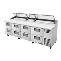 True 119.25-Inch Refrigerated Pizza Prep Table with 8 Drawers TPP-AT-119D-8-HC
