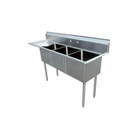 Omcan 43786 Commercial 3-Compartment Stainless Steel Pot Sink with Left Drainboard