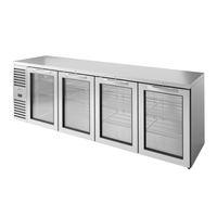 True TBR108-RISZ1-L-S-GGGG-1 108" Stainless Steel Four-Door Refrigerated Back Bar Cabinet