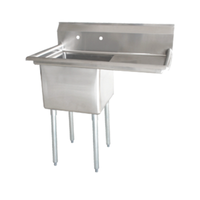 Omcan 25254 Single Compartment Stainless Steel Pot Sink with Right-Side Drainboard