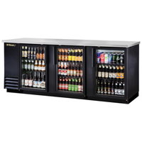 True Refrigeration TBB-4G-HC-LD 90-3/8" Three Glass Door Back Bar Refrigerator - Black