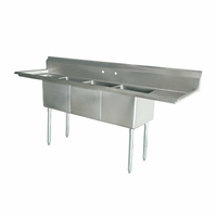 Omcan 43778 Commercial 3-Compartment Stainless Steel Pot Sink with Dual Drainboards