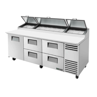 True TPP-AT2-93D-4-HC 93" Commercial Refrigerated Pizza Prep Station with 1 Door & 4 Drawers