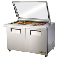 True TSSU-48-18M-B-FGLID-HC 48-Inch Mega Top Sandwich Prep Table with Flat Glass Lid