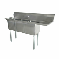 Omcan 43766 75-Inch Commercial 3-Compartment Stainless Steel Sink with Right Drainboard