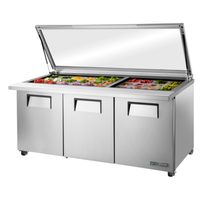 True TSSU-72-30M-B-ST-FGLID-HC 72-Inch Refrigerated Mega Top Sandwich Unit with Flat Glass Lid