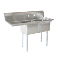Omcan 25250 Commercial Double Compartment Sink with Left Drainboard