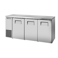 True Refrigeration 72-1/8" Stainless Steel 3-Door Solid Back Bar Refrigerator TBB24-72-3S-Z1-SFT-S-1