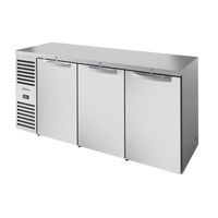 True TBR84-RISZ1-L-S-SSS-1 84-Inch Stainless Steel 3-Door Solid Back Bar Refrigerator