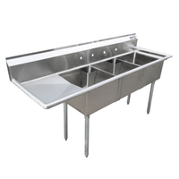 Omcan 25259 Heavy-Duty 98.5-Inch 3-Compartment Commercial Sink with Left Drainboard