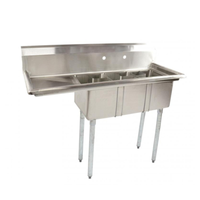 Omcan 39762 Commercial Space Saver 3-Compartment Sink with 16-Inch Left Drainboard