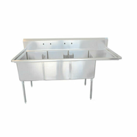 EFI SI824-3R Commercial 3-Compartment Stainless Steel Pot Sink with Right Drainboard