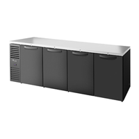 Réfrigérateur de bar arrière True Refrigeration TBR108-RISZ1-L-B-SSSS-1 108" à quatre sections avec portes pleines
