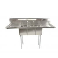 Omcan 39764 Space-Saving 62-Inch 3-Compartment Stainless Steel Sink with Dual Drainboards