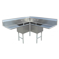 Omcan 43073 Space-Saving 18-Inch Bowl Three-Compartment Corner Sink