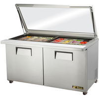 True Refrigeration TSSU-60-24M-B-ST-FGLID-HC 60-Inch Mega Top Sandwich Prep Table with Glass Lid