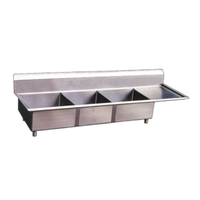 Omcan 22116 Heavy-Duty 75-Inch 3-Compartment Commercial Sink with Right Drainboard