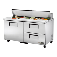 True 60" Refrigerated Prep Table with Solid Door and 2 Drawers - TSSU-60-16D-2-HC