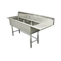 Thorinox TTS-1818-R18 74.5" Commercial 3-Compartment Sink with Right Drainboard