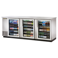 True TBB-4G-S-HC-LD 90.38-Inch Stainless Steel 3-Door Refrigerated Back Bar Cabinet