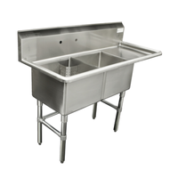 Thorinox TDS-1818-R18 56.5-Inch Double Bowl Stainless Steel Commercial Sink with Right Drainboard