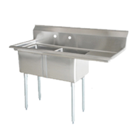 Omcan 25257 Commercial 2-Compartment Pot Sink with Right Drainboard - 74.5" x 29.5"