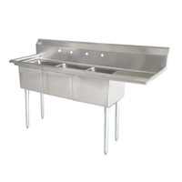 Omcan 25260 98.5" x 29.5" Commercial 3-Compartment Sink with Right Drainboard